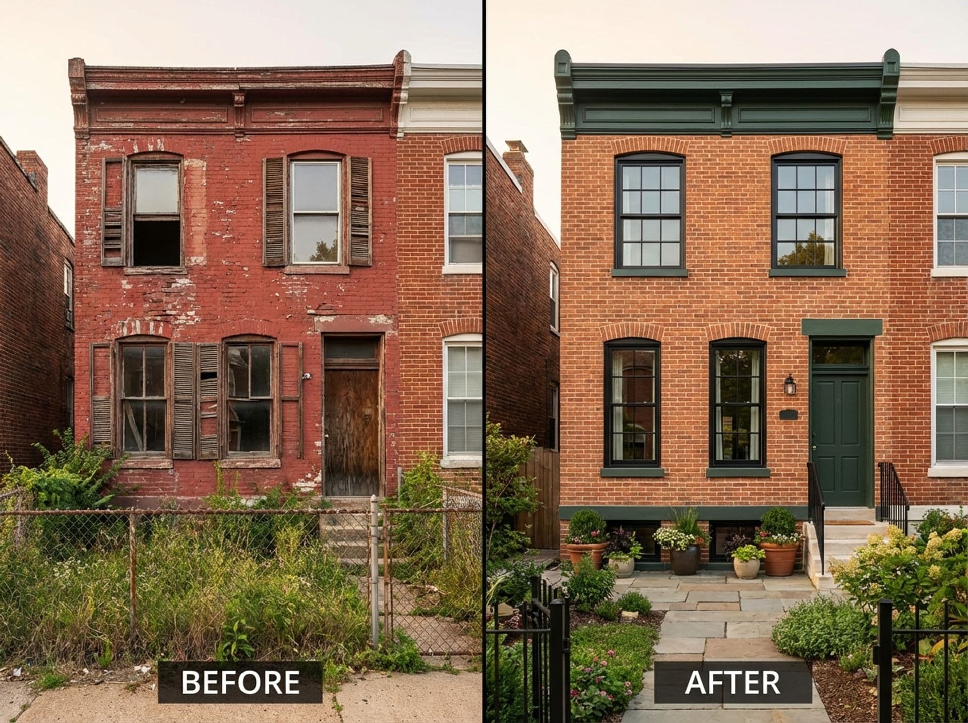 Before and after renovation of a Richmond rowhouse