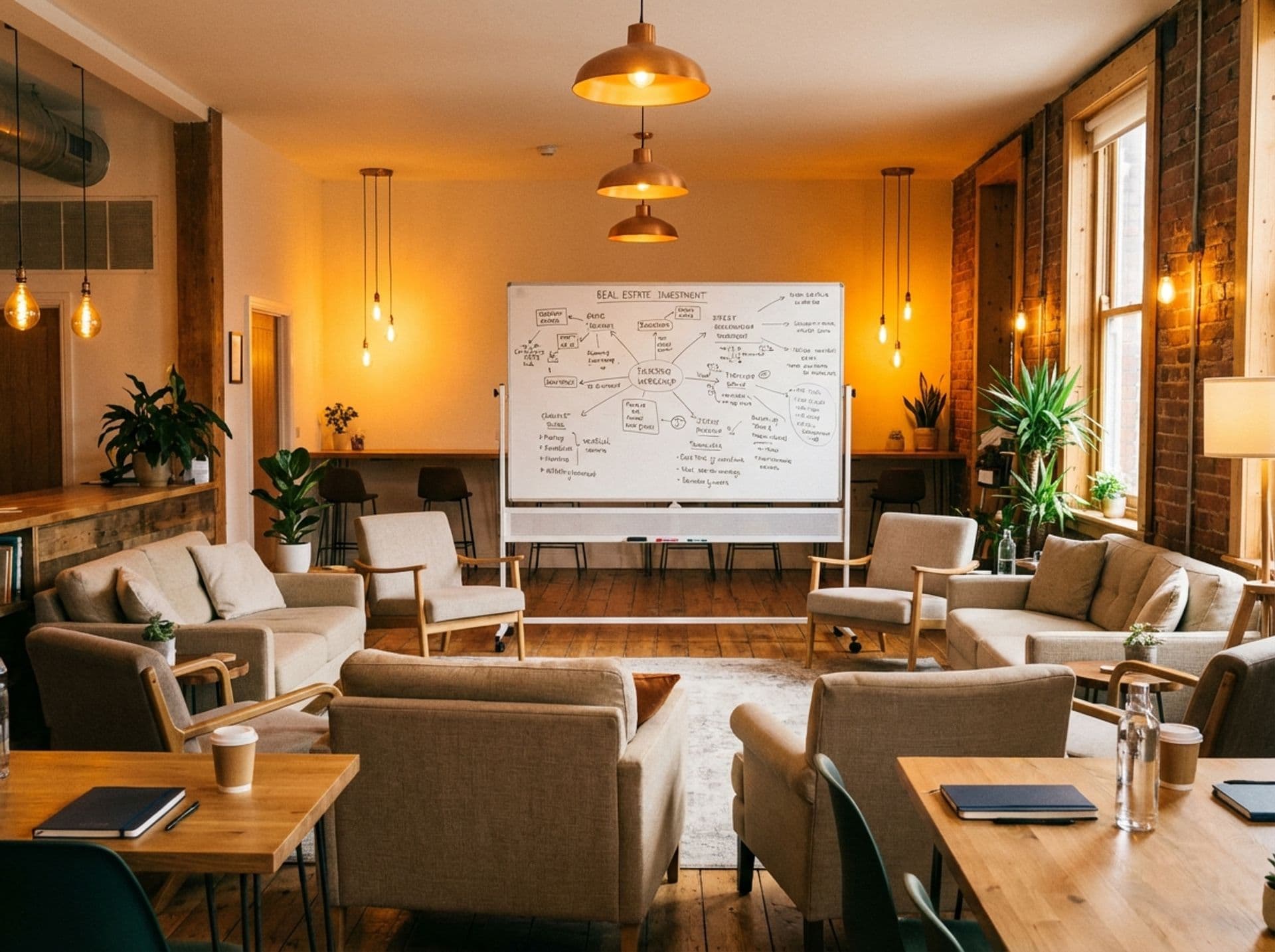 Modern co-working space set up for investor workshop